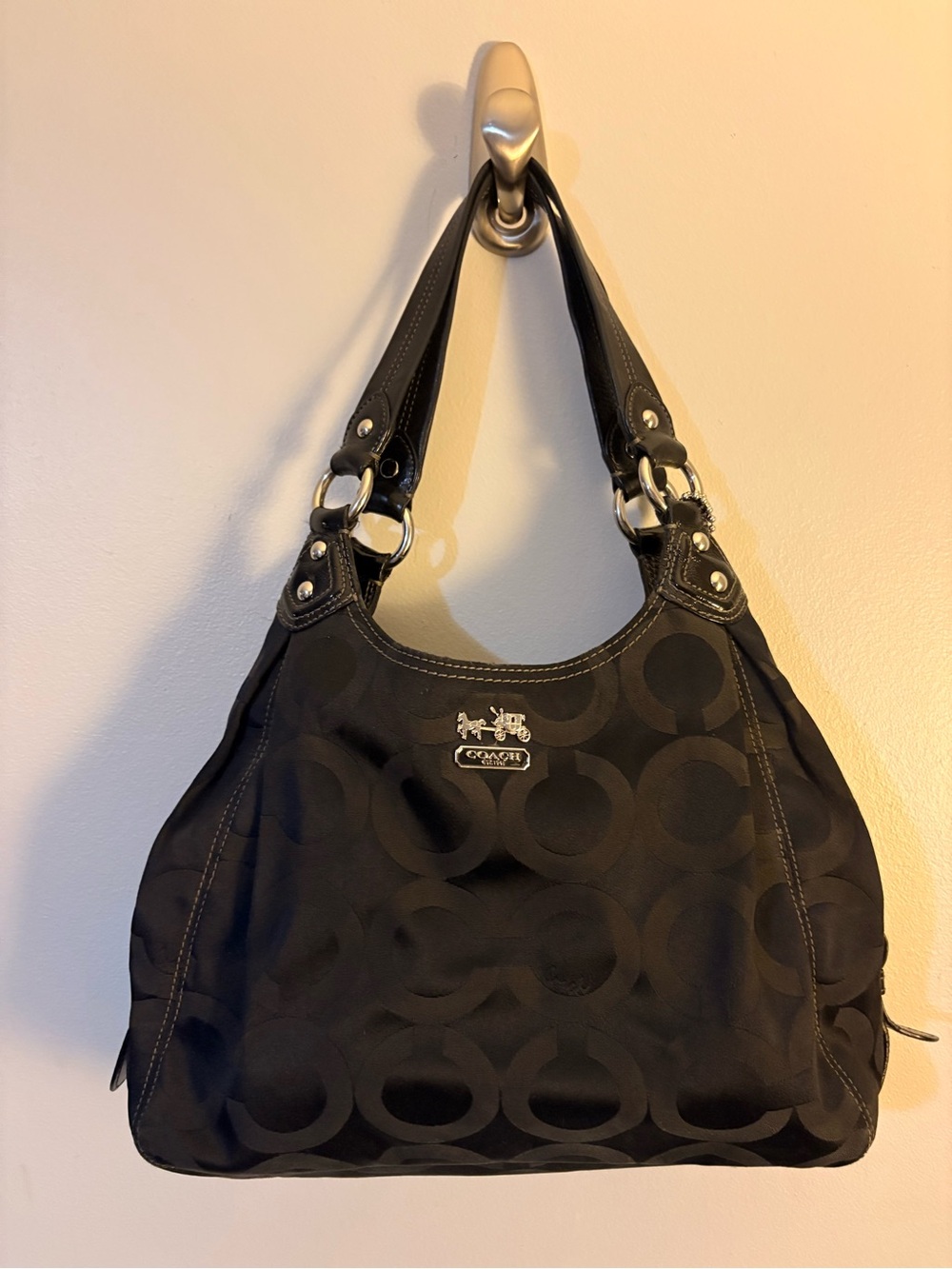 Coach Black Signature Circle Jacquard Hobo Bag